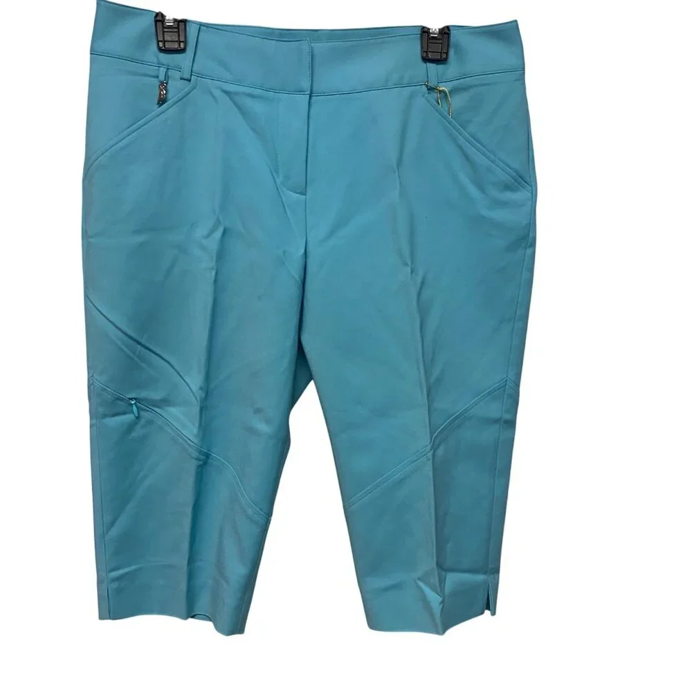 Sport Haley Turquoise Womens Golf Capris With Zip Pockets & Elastic Waistband 10